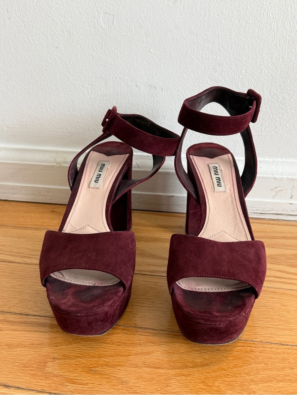 Miu Miu Wine Burgundy Suede Platform Sandals
